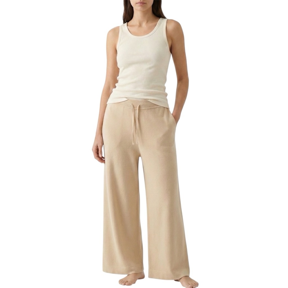 Live The Process Tan Cotton Silk Blend Ribbed Knit Wide Leg Lounge Pants XL